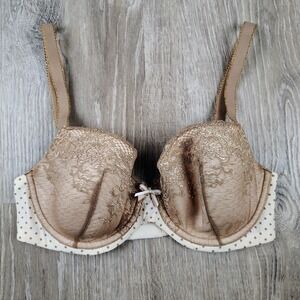 Parisa Bra Women's Brown Cream Lace Underwire‎ Lined Polka Dot 34DD
